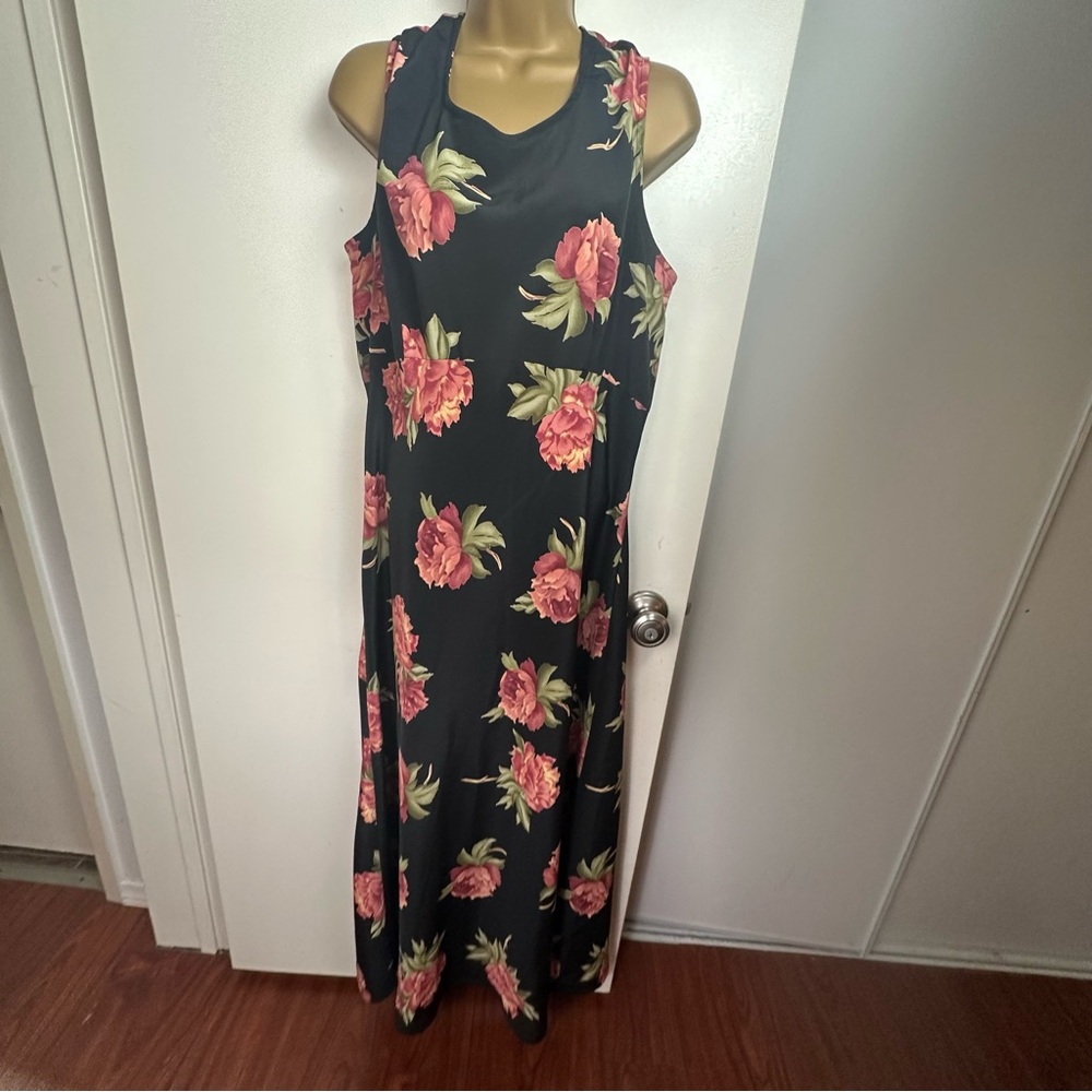 Style works Black Pink Floral Print Vintage‎ 90’s/Y2K Sleeveless Dress 12-14?